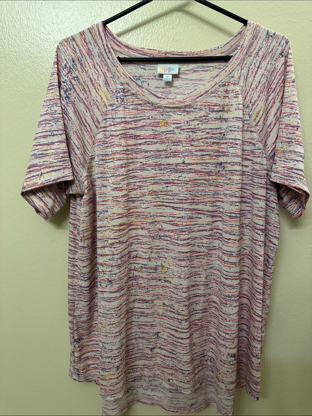 LuLaRoe pink Tunic with Pink, Blue & Yellow Accents